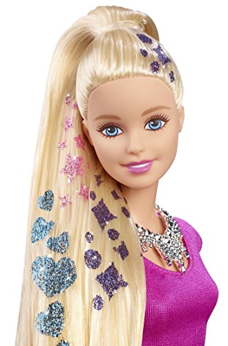 juguetes para peinar a Barbie con mechas de purpurina