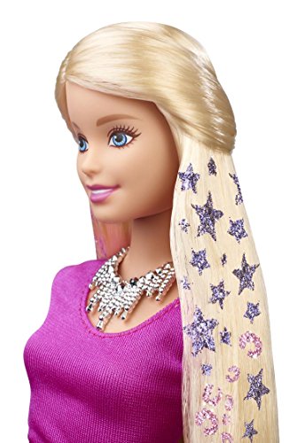 Muñeca Barbie con peinados con mechas de purpurina