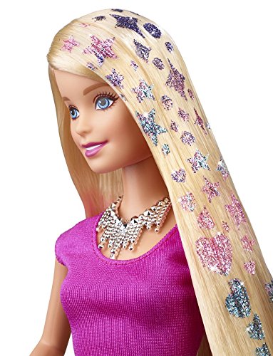 Muñeca Barbie y mechas de purpurina